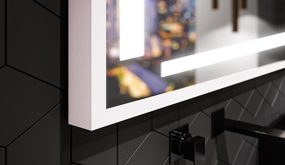 Rechthoekige spiegel met frame in industriële stijl en sfeerverlichting | ARTFORMA