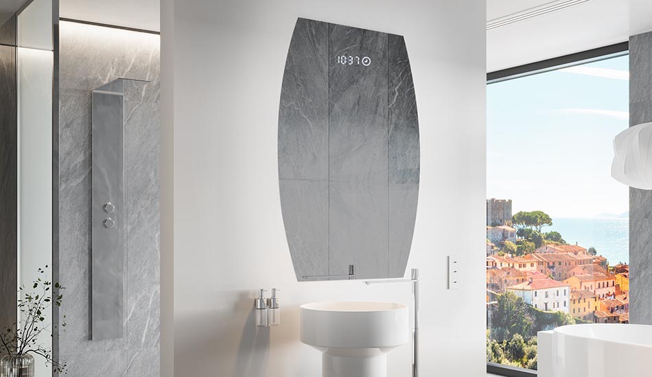 Onregelmatig gevormde spiegel met zachte sfeerverlichting voor elegante interieurs | ARTFORMA