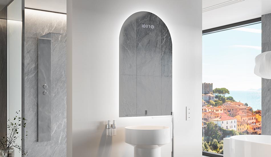 Onregelmatig gevormde spiegel met zachte sfeerverlichting voor elegante interieurs | ARTFORMA