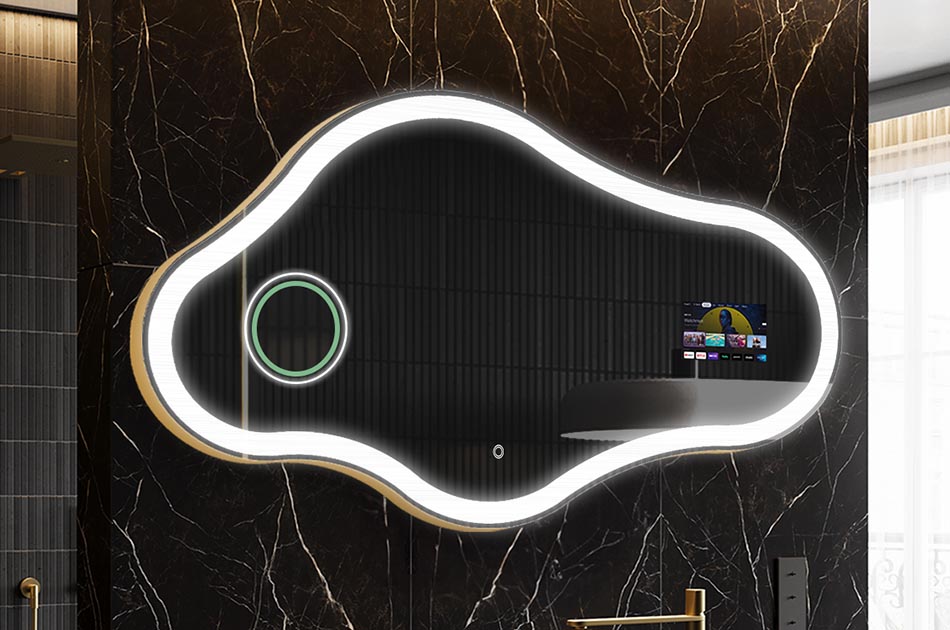 Onregelmatige LED-spiegel met weerdisplay en aanraakscherm | ARTFORMA