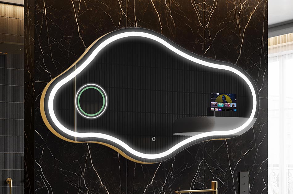 Onregelmatige LED-spiegel met weerdisplay en aanraakscherm | ARTFORMA