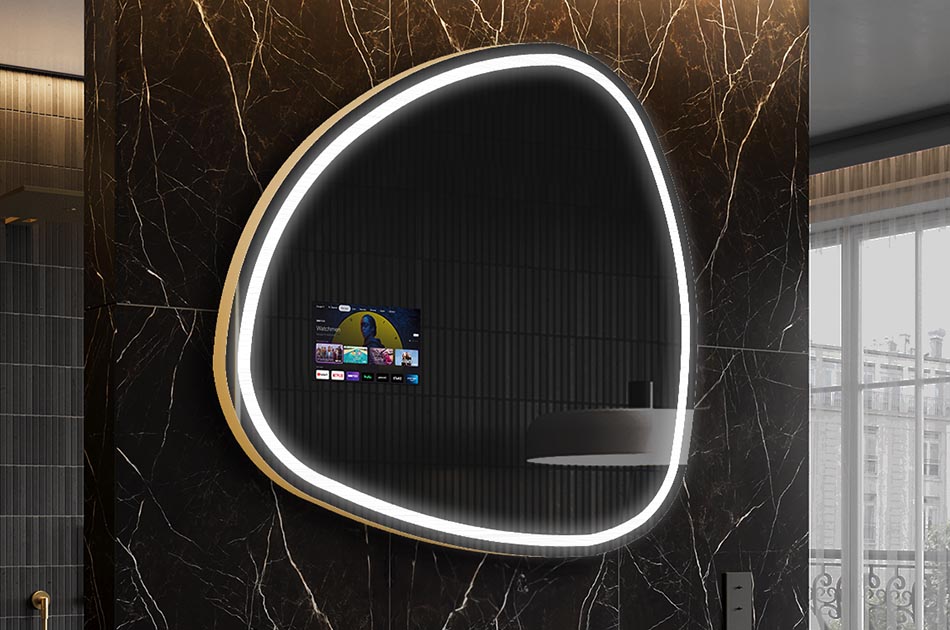 Onregelmatige LED-spiegel met weerdisplay en aanraakscherm | ARTFORMA
