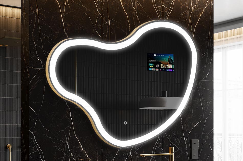 Onregelmatige LED-spiegel met weerdisplay en aanraakscherm | ARTFORMA
