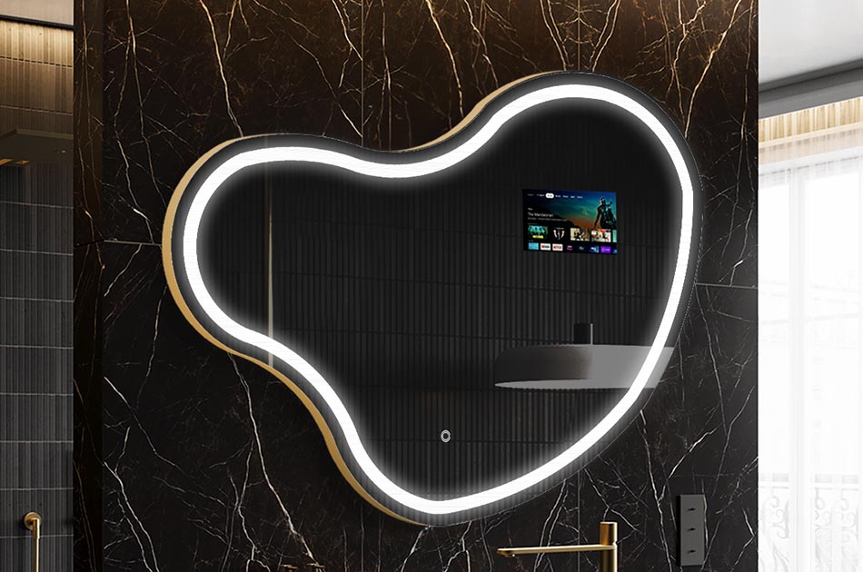 Onregelmatige LED-spiegel met weerdisplay en aanraakscherm | ARTFORMA