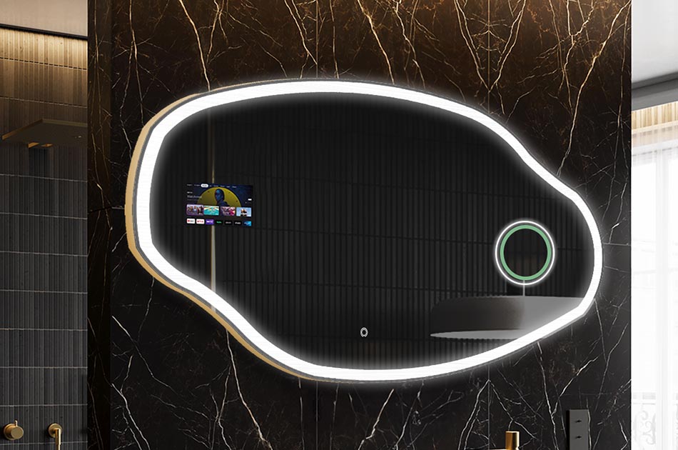 Onregelmatige LED-spiegel met weerdisplay en aanraakscherm | ARTFORMA