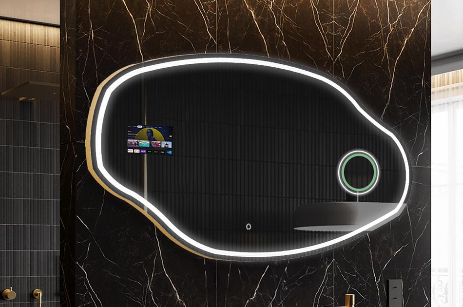 Onregelmatige LED-spiegel met weerdisplay en aanraakscherm | ARTFORMA