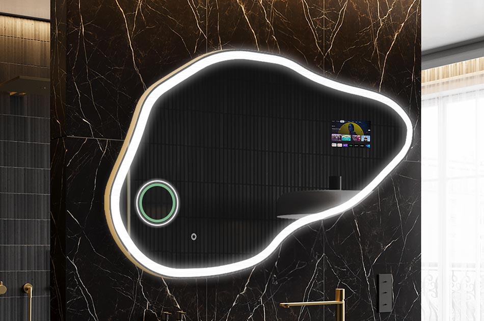 Onregelmatige LED-spiegel met weerdisplay en aanraakscherm | ARTFORMA