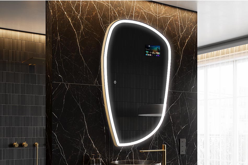 Onregelmatige LED-spiegel met weerdisplay en aanraakscherm | ARTFORMA