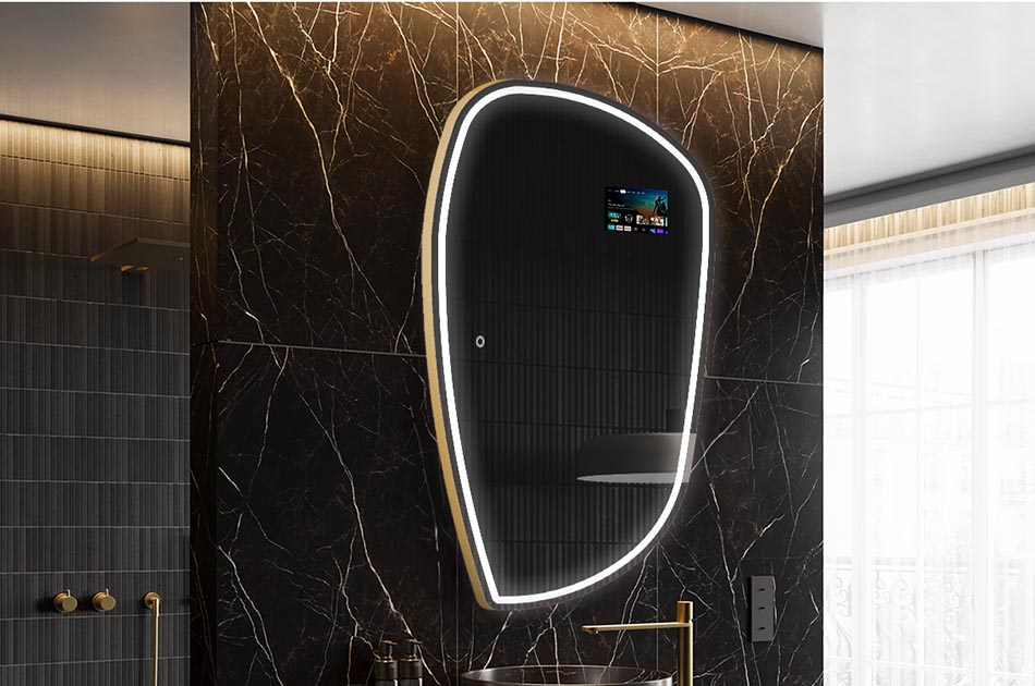 Onregelmatige LED-spiegel met weerdisplay en aanraakscherm | ARTFORMA