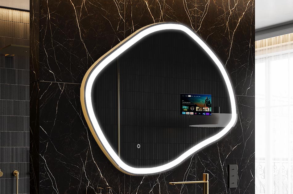 Onregelmatige LED-spiegel met weerdisplay en aanraakscherm | ARTFORMA