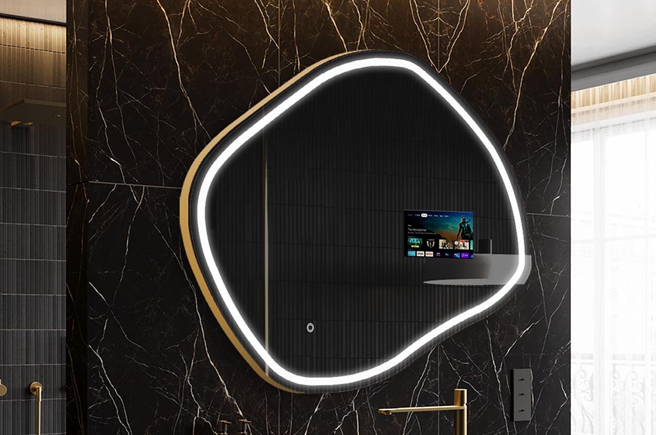 Onregelmatige LED-spiegel met weerdisplay en aanraakscherm | ARTFORMA