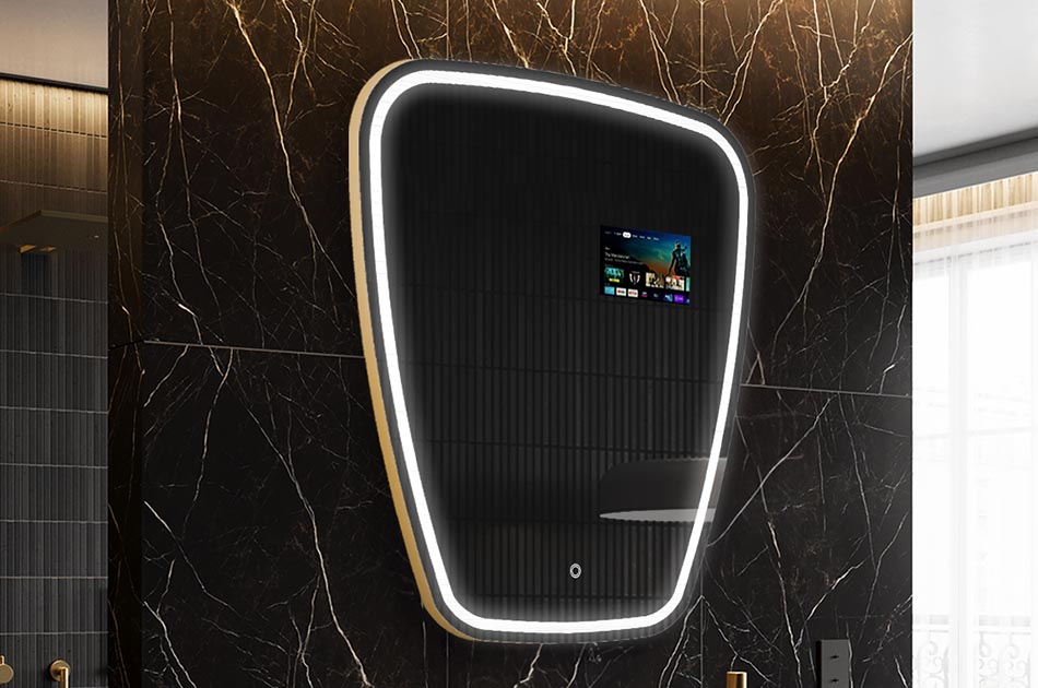 Onregelmatige LED-spiegel met weerdisplay en aanraakscherm | ARTFORMA