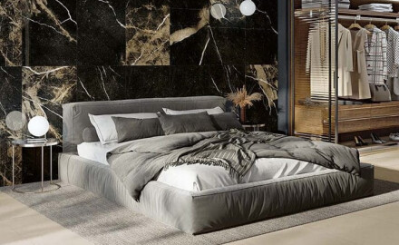 Geglazuurd vloertegels 60x120 zwart met gouden aders, glanzend, gerectificeerd A4H109 Pierre Black