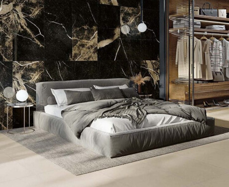 Geglazuurd vloertegels 60x120 zwart met gouden aders, glanzend, gerectificeerd A4H109 Pierre Black