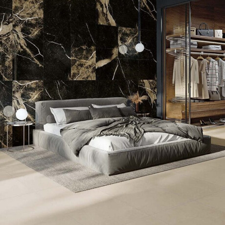 Geglazuurd vloertegels 60x120 met gouden aders, mat, gerectificeerd A4H110 Pierre Black #4