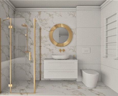 Geglazuurd vloertegels 60x120 cm, wit met gouden aders, mat, gerectificeerd, A4H116 Varenna