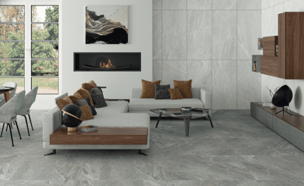 Geglazuurd porselein voor de vloer, 60 x 120 cm, lichtgrijs, mat, gerectificeerd, A4H125, Materia Pearl