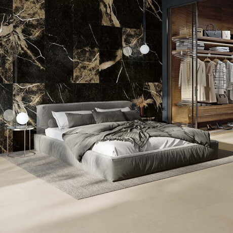 Geglazuurd vloertegels Pierre Black 120x120 cm, zwart glanzend met gouden aders, gerectificeerd A4H197 #1
