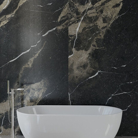 Geglazuurd vloertegels Pierre Black 120x120 cm, zwart glanzend met gouden aders, gerectificeerd A4H197 #3