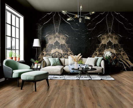 Grootformaat porseleinen vloertegel 120x280 cm, Bookmatch, zwart glanzend met gouden aders, gerectificeerd, A4H203 Pierre Black