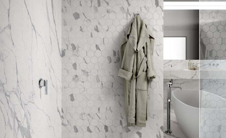 Geglazuurd vloertegels 120x280 cm, mat, met grijze aders, gerectificeerd A4H452 Statuario Superiore