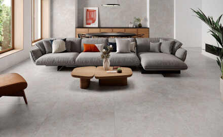 Vloertegels 100x100, travertijn, dwarsgesneden, mat, grijs A4H497 Chrono Grey