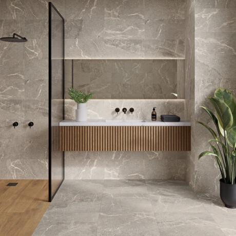 Steenlook-tegels met aders voor de vloer, 100x100, mat, grijs A4H506 Volterra Grey #1