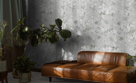 Wandtegels 60x120 cm, grijs met bloemmotieven, mat, A4H923 Lirio
