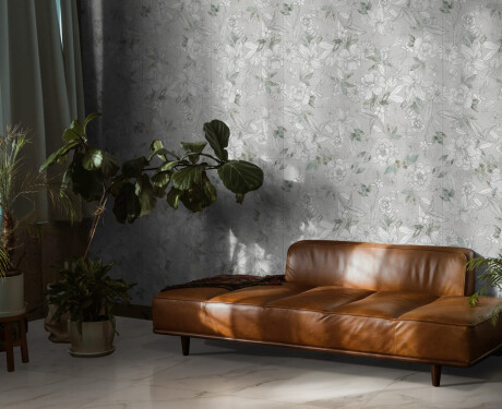 Wandtegels 60x120 cm, grijs met bloemmotieven, mat, A4H923 Lirio