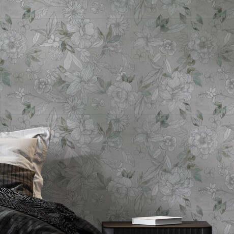 Wandtegels 60x120 cm, grijs met bloemmotieven, mat, A4H923 Lirio #2