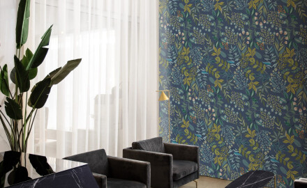 Wandtegels 60x120 cm, blauw met botanische motieven, mat, A4H924 Majorele