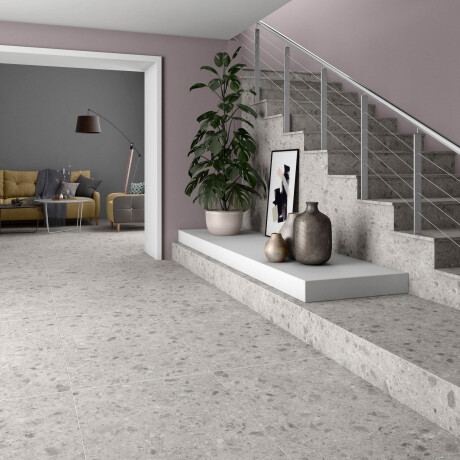 Geglazuurd porselein voor de vloer 60x120 Grey, matgrijs, gerectificeerd A4H97 Terrazzo #10