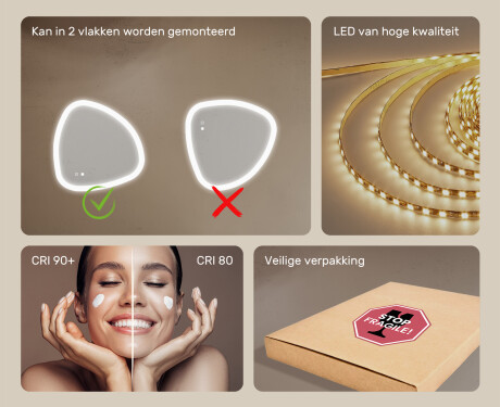Onregelmatig spiegel met verlichting, tweekleurig, touch‑schakelaar, verwarmingsmat #6