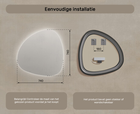 LED Badkamerspiegel in Onregelmatige Vorm 74x74cm met koel LED-licht 7000K, warm licht 3000K of neutraal licht 4500K #7