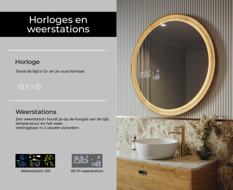Zwarte ronde LED-spiegel in een houten lijst #6