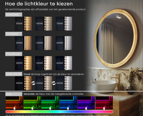 Rond LED-spiegel in een eikenhouten lijst #5