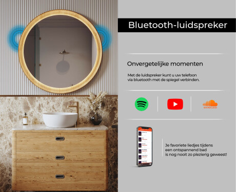Rond LED-spiegel in een eikenhouten lijst #7