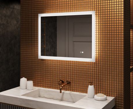 Rechthoekige LED-badkamerspiegel 80x60 cm met Dual color, Aanraakschakelaar, Verwarmingsmat