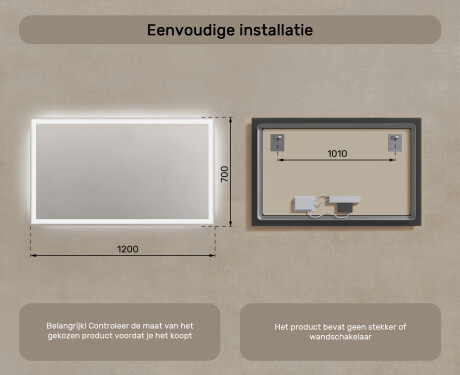 Moderne badkamer spiegel met led-verlichting 120x70cm met koel LED-licht 7000K, warm licht 3000K of neutraal licht 4500K #7