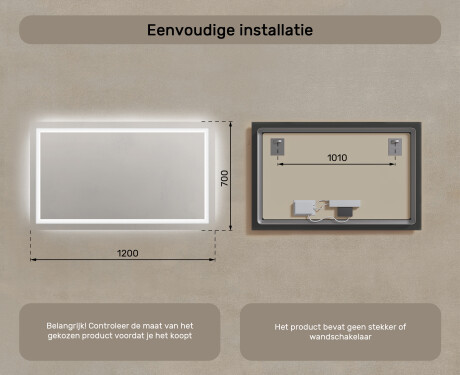 Moderne badkamer spiegel met led-verlichting 120x70cm met koel LED-licht 7000K, warm licht 3000K of neutraal licht 4500K #7