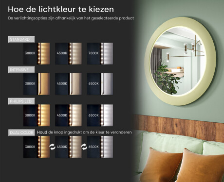 LED-spiegel met MDF in een ronde, gelakte lijst L306 #5