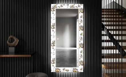 Decoratieve spiegel met led-verlichting voor in de gang - Golden Flowers