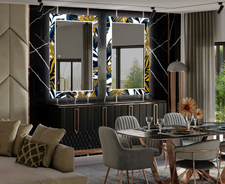Decoratieve spiegel met led-verlichting voor in de eetkamer - Colorful Leaves #2