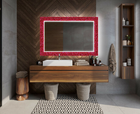 Verlichte Decoratieve Spiegel Voor De Badkamer - Red Mosaic #12