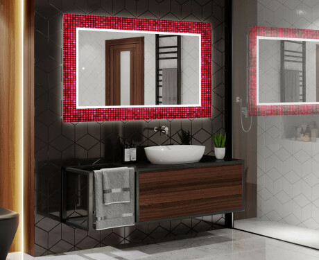 Verlichte Decoratieve Spiegel Voor De Badkamer - Red Mosaic #2