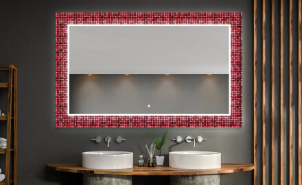 Verlichte Decoratieve Spiegel Voor De Badkamer - Red Mosaic