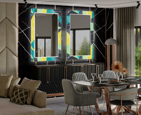 Decoratieve spiegel met led-verlichting voor in de eetkamer - Abstract Geometric #2