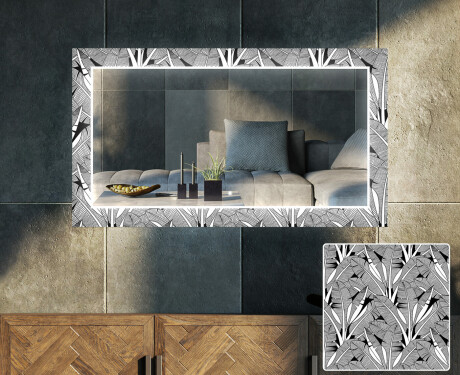 Decoratieve spiegel met led-verlichting voor in de woonkamer - Black and white jungle #1