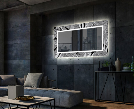 Decoratieve spiegel met led-verlichting voor in de woonkamer - Black and white jungle #2