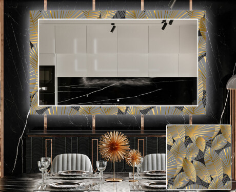 Decoratieve spiegel met led-verlichting voor in de eetkamer - Golden Leaves